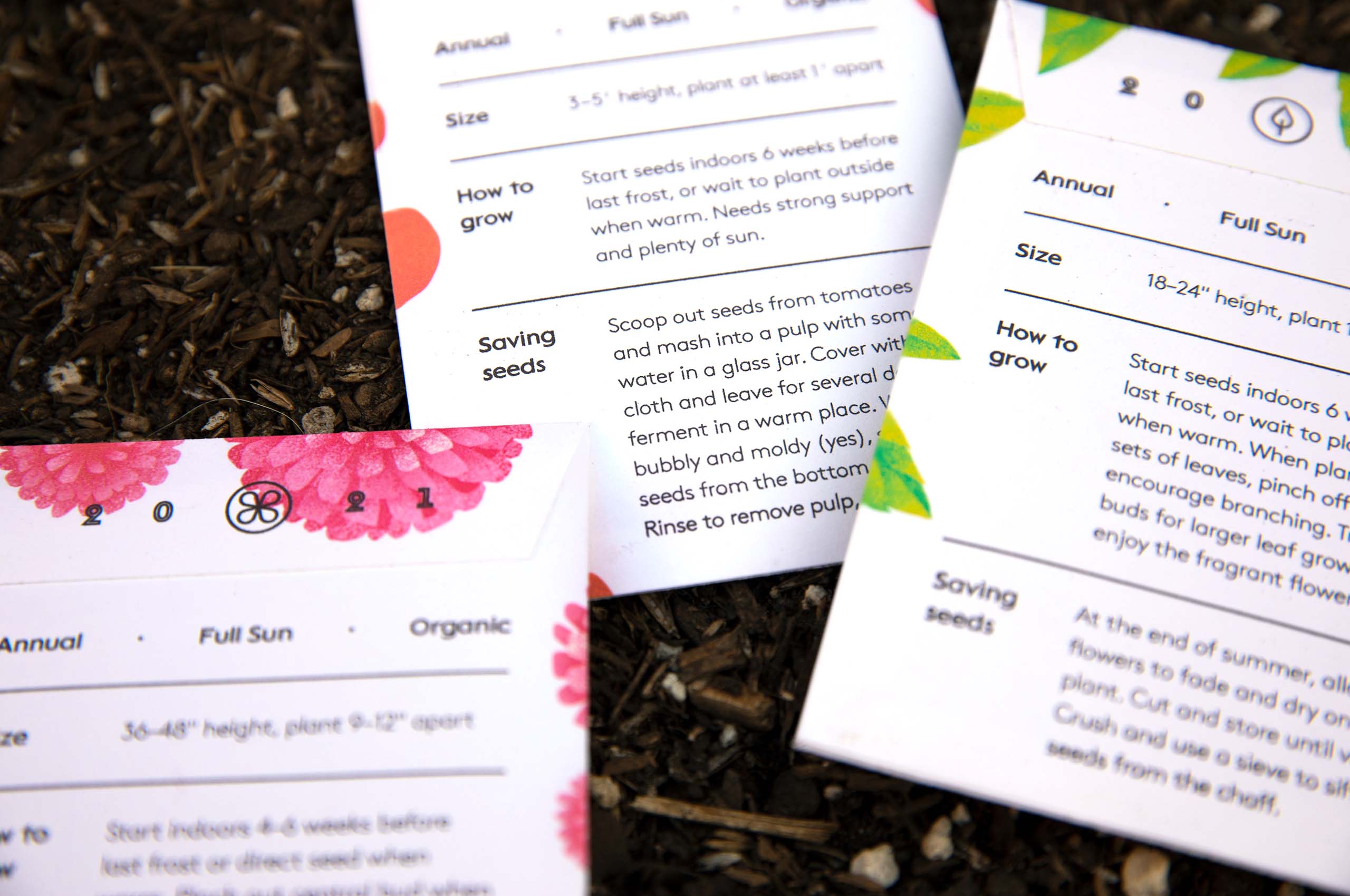 Growing instructions on seed packet designs