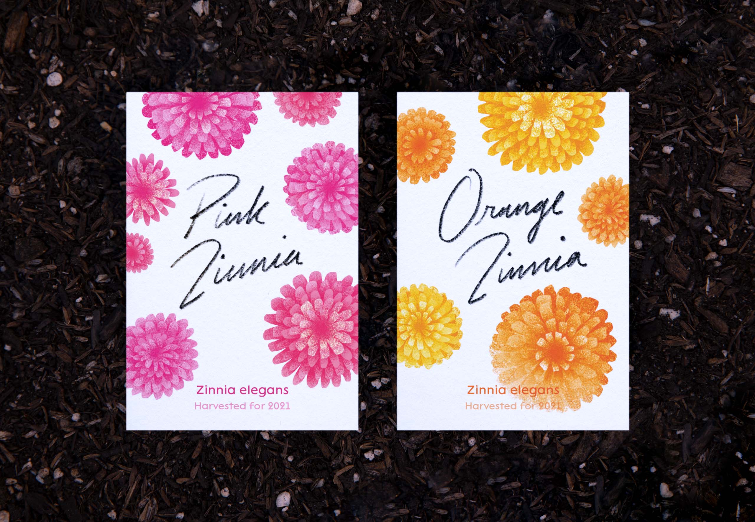 Pink Zinnia and Orange Zinnia Custom Seed Packets